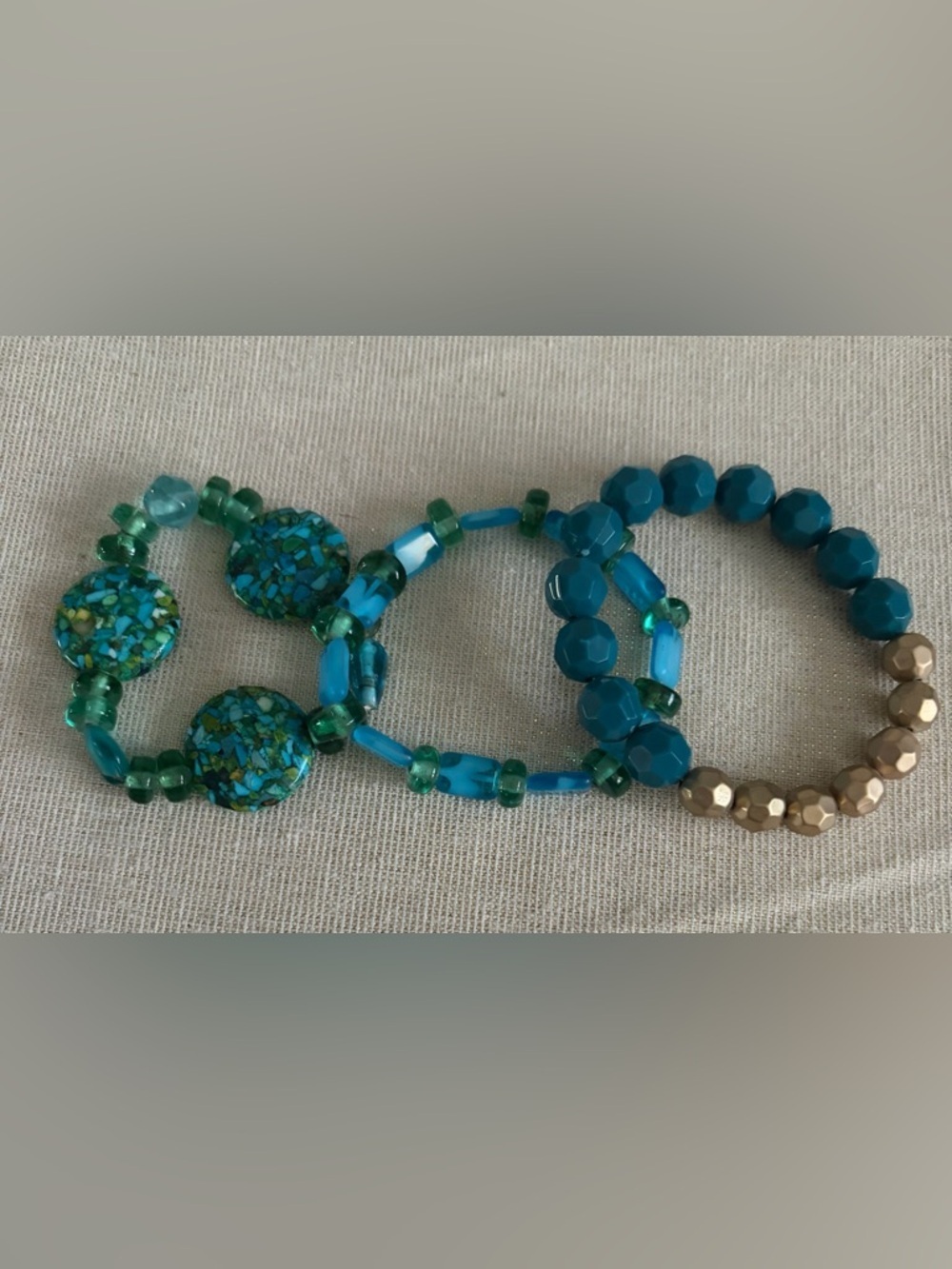 Turquoise & Green Beaded Stretch Bracelet Set - Unbranded